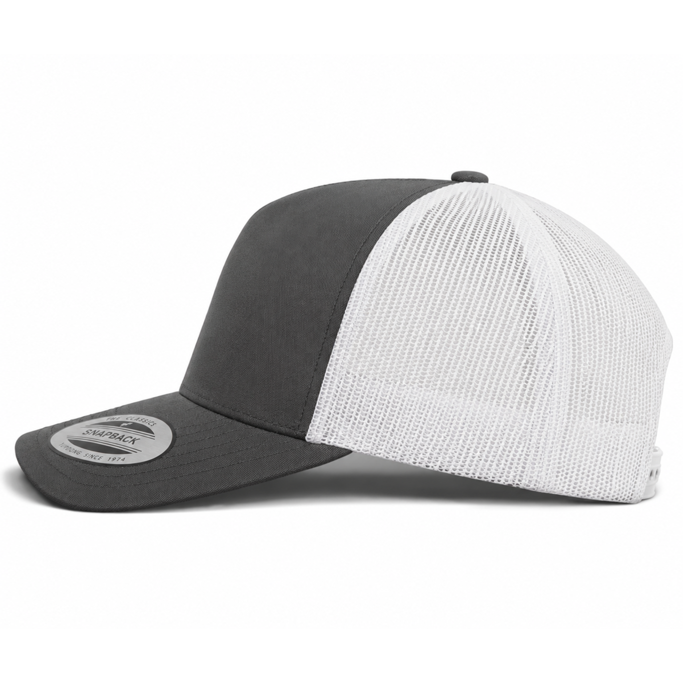 YP Classics A-Frame Blank 5-Panel Adjustable Trucker Snapback Hat - Dark Gray/White
