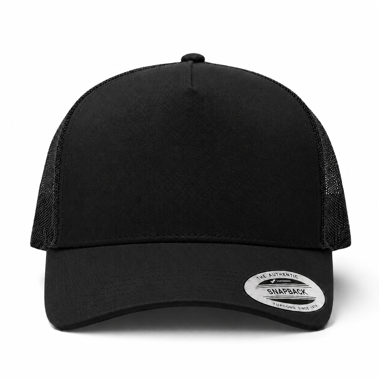 YP Classics A-Frame Blank 5-Panel Adjustable Trucker Snapback Hat - Black/Black - Product Image