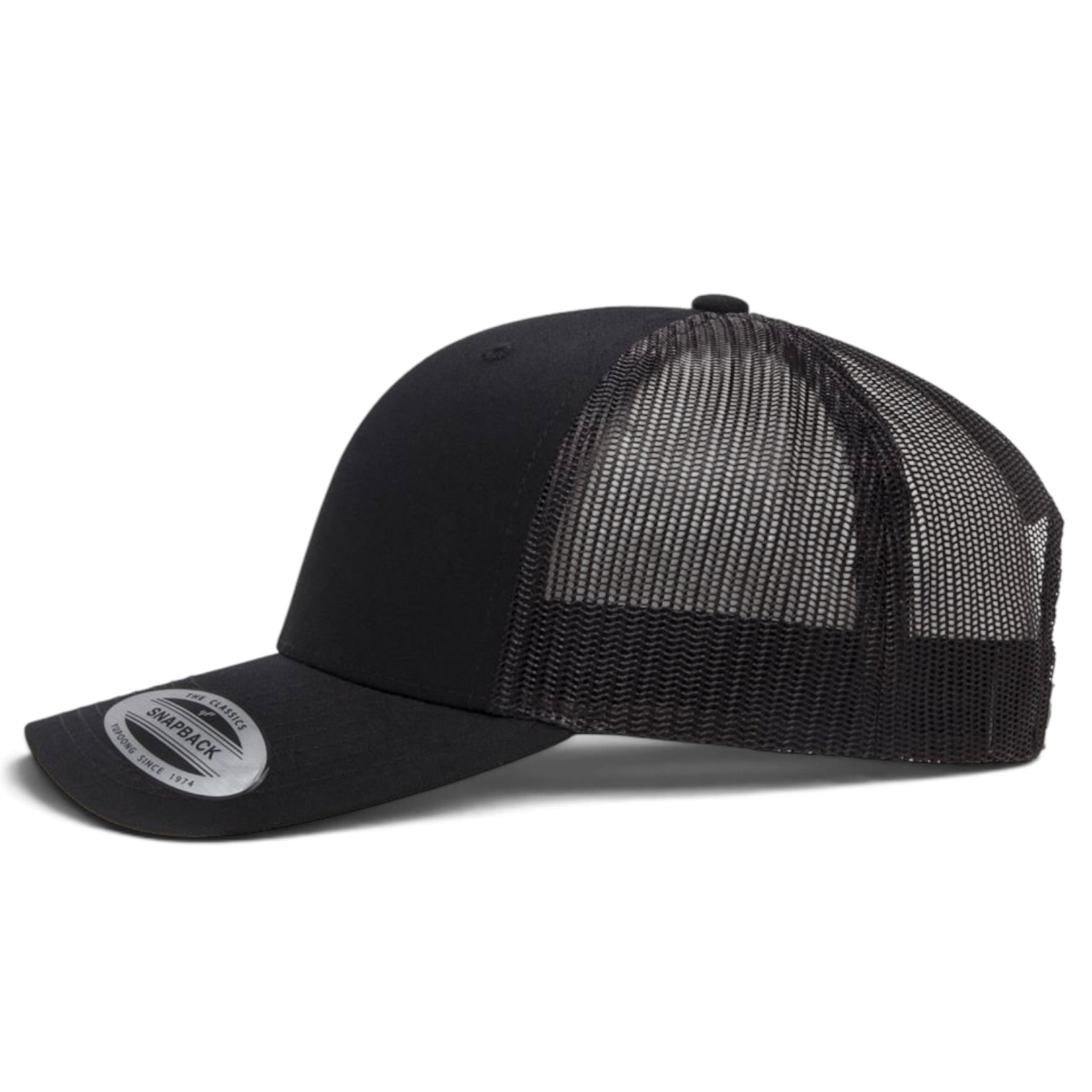 YP Classics Retro Blank 6-Panel Adjustable Trucker Snapback Hat - Black/Black