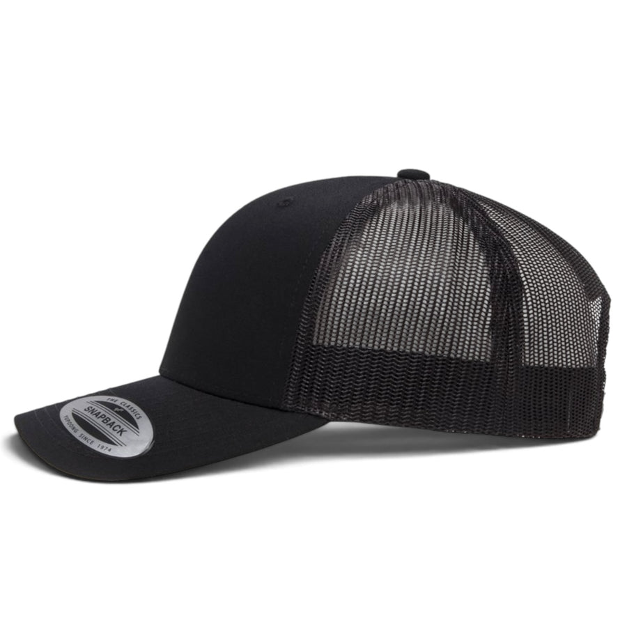 YP Classics Retro Blank 6-Panel Adjustable Trucker Snapback Hat - Black/Black