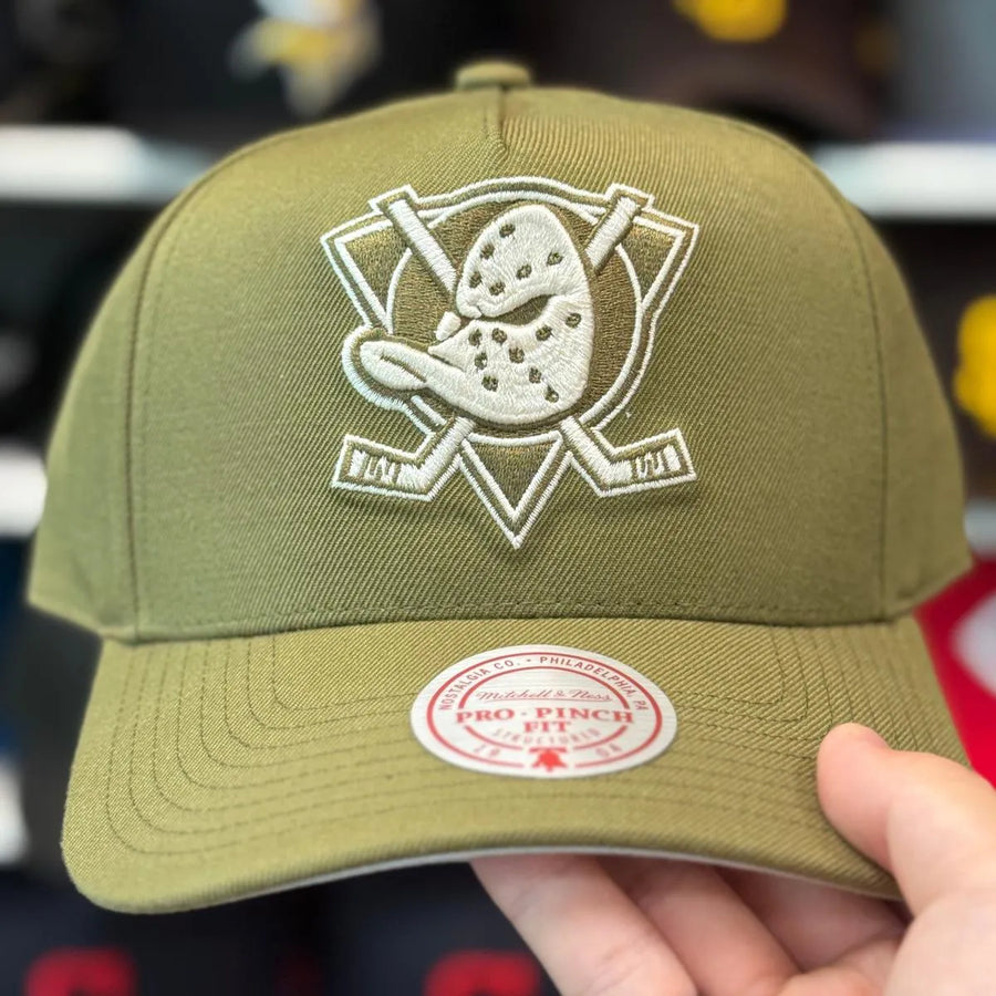 Anaheim Ducks Creme/Olive A-Frame Mitchell & Ness Snapback - Product Image