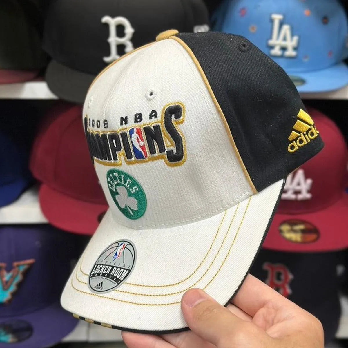 Boston Celtics 'NBA 2008 Champions' Vintage Adidas Ball Cap | White - Product Image