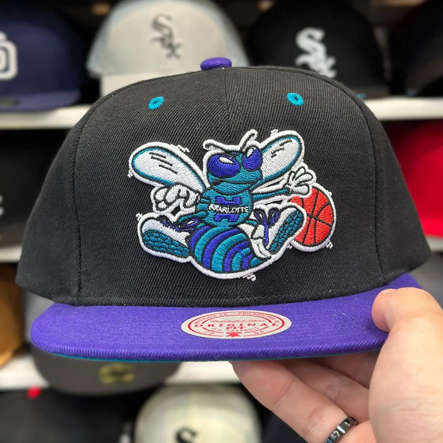 Charlotte Hornets Black/Purple Mitchell & Ness Snapback - Product Image