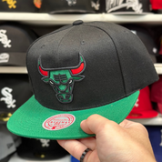 Chicago Bulls Black/Green Mitchell & Ness Snapback - Product Image