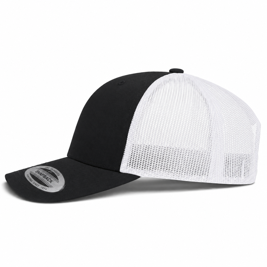 YP Classics Retro Blank 6-Panel Adjustable Trucker Snapback Hat - Black/White