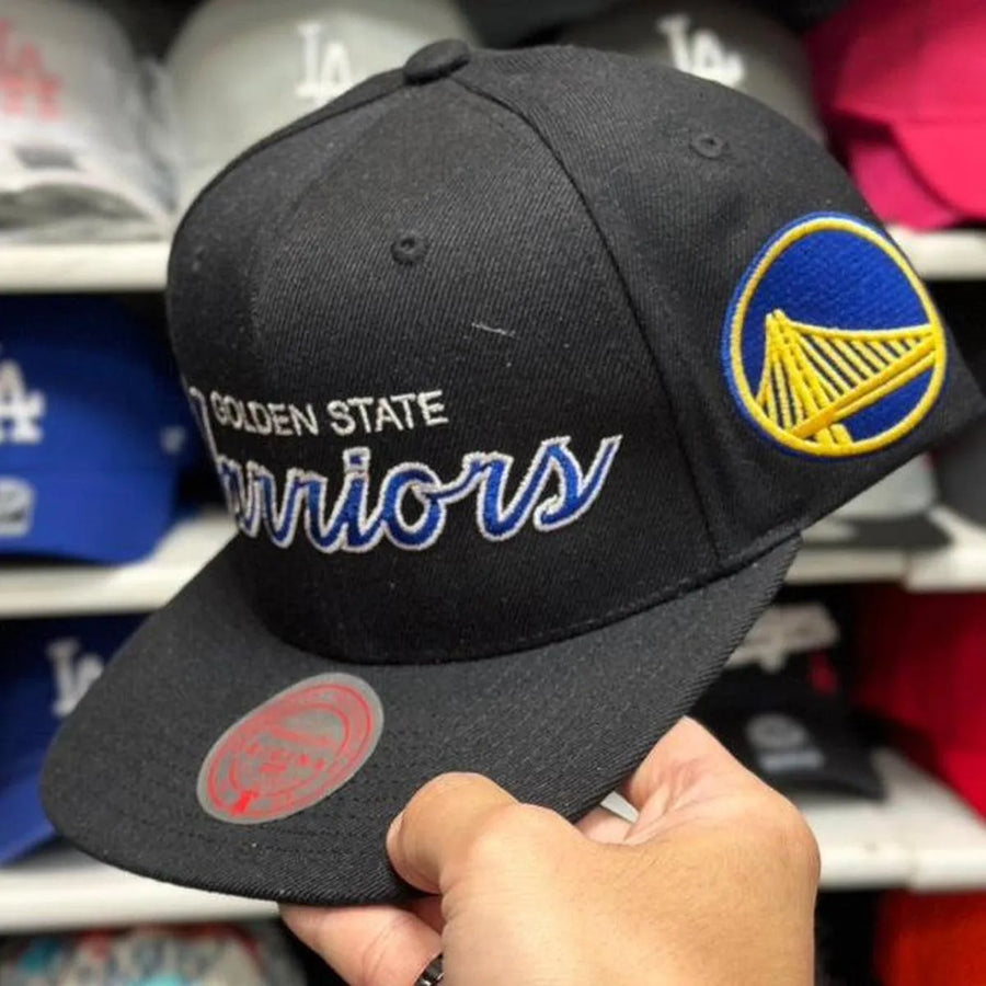 Golden State Warriors 'Script Logo' Black Mitchell & Ness Snapback - Product Image