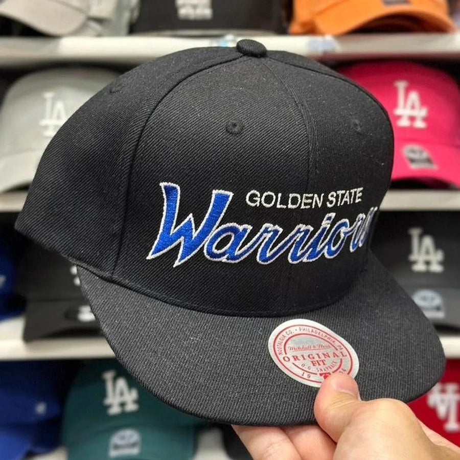 Golden State Warriors 'Script Logo' Black Mitchell & Ness Snapback - Product Image
