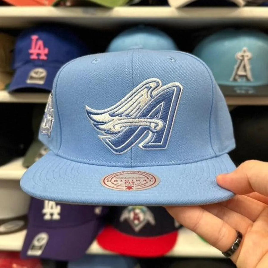 Los Angeles Angels '40th Anniversary' Baby Blue/White Mitchell & Ness Snapback - Product Image