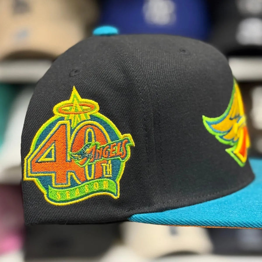 Los Angeles Angels '40th Anniversary' Black/Teal Mitchell & Ness Snapback - Product Image