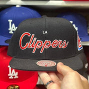 Los Angeles Clippers 'Script Logo' Black Mitchell & Ness Snapback - Product Image