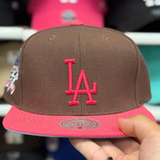 Los Angeles Dodgers '100th Anniversary' Mocha Brown/Pink Mitchell & Ness Snapback - Product Image