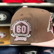 Los Angeles Lakers '60th Anniversary' Mocha Brown/Pink Mitchell & Ness Snapback - Product Image