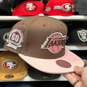 Los Angeles Lakers '60th Anniversary' Mocha Brown/Pink Mitchell & Ness Snapback - Product Image