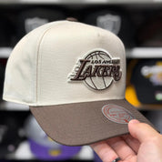 Los Angeles Lakers A-Frame Creme/Brown Mitchell & Ness Snapback - Product Image