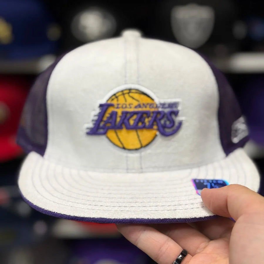 Los Angeles Lakers White/Purple Reebok Fitted Trucker Hat - Product Image