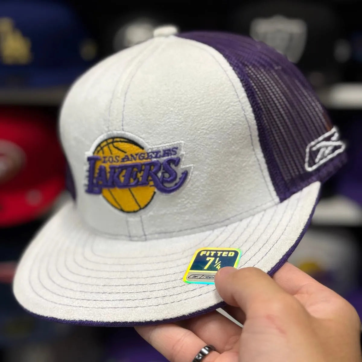 Los Angeles Lakers White/Purple Reebok Fitted Trucker Hat - Product Image