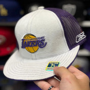 Los Angeles Lakers White/Purple Reebok Fitted Trucker Hat - Product Image