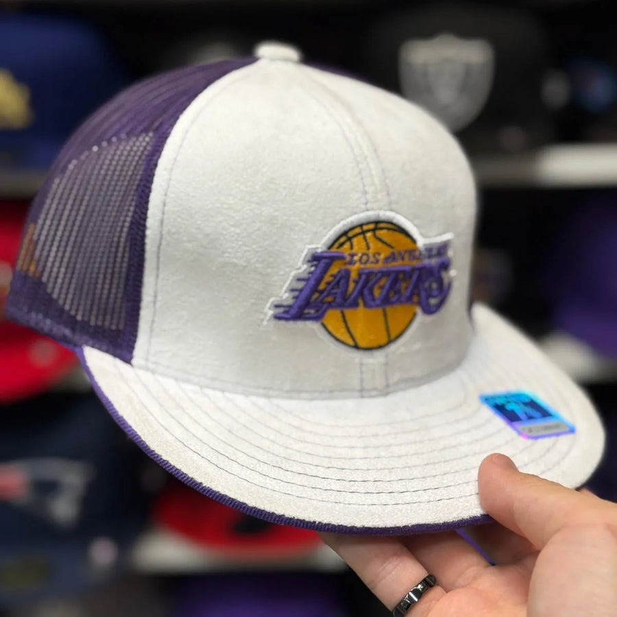 Los Angeles Lakers White/Purple Reebok Fitted Trucker Hat - Product Image