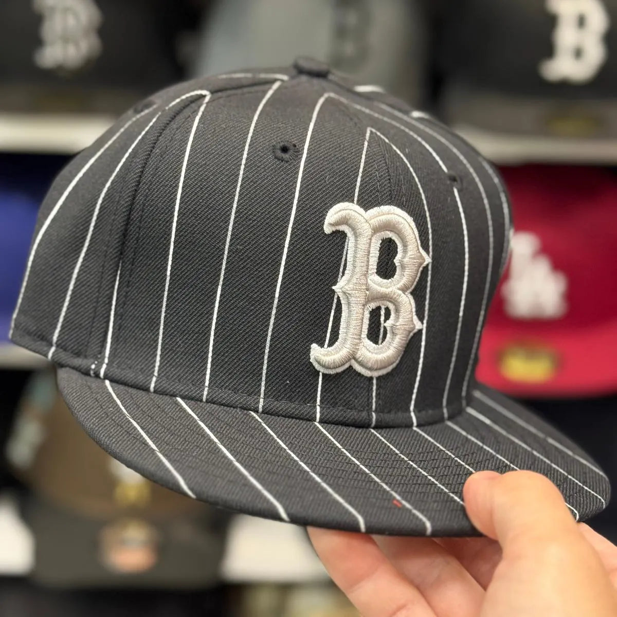 New Era Boston Red Sox 'Pin Stripe' Black 59FIFTY Fitted Hat - Product Image