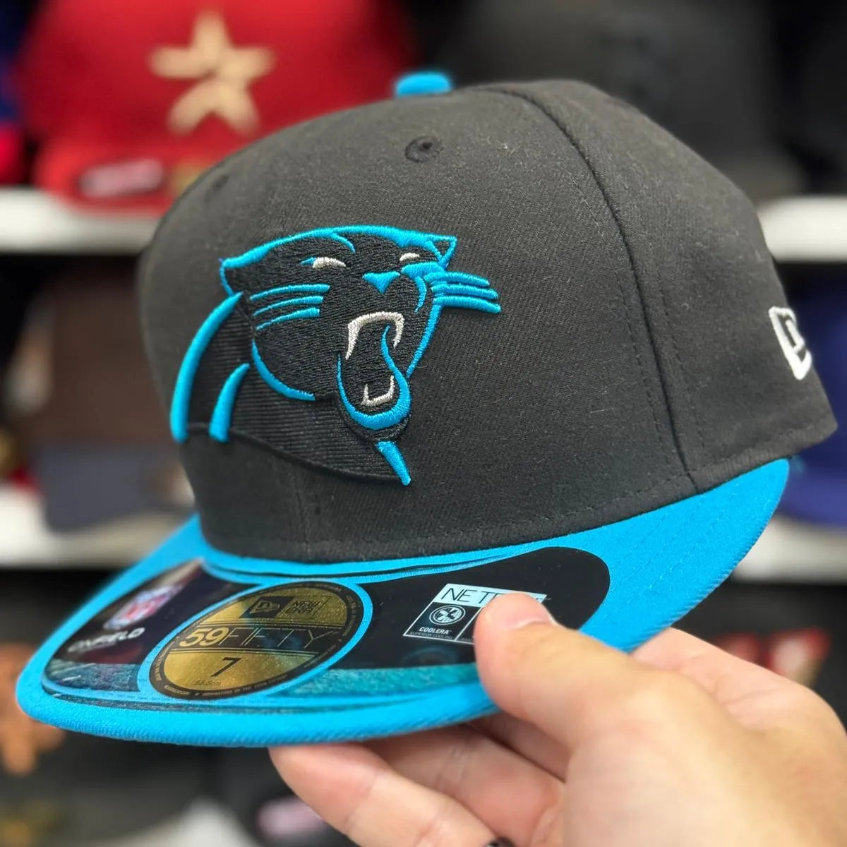 New Era Carolina Panthers Black/Teal 59FIFTY Fitted Hat - Product Image