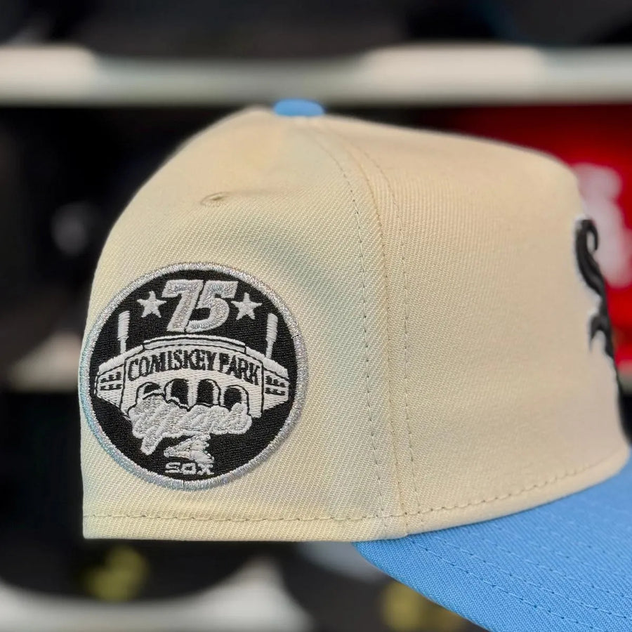 New Era Chicago White Sox '75th Anniversary' A-Frame Creme/Baby Blue 9FORTY Snapback - Product Image