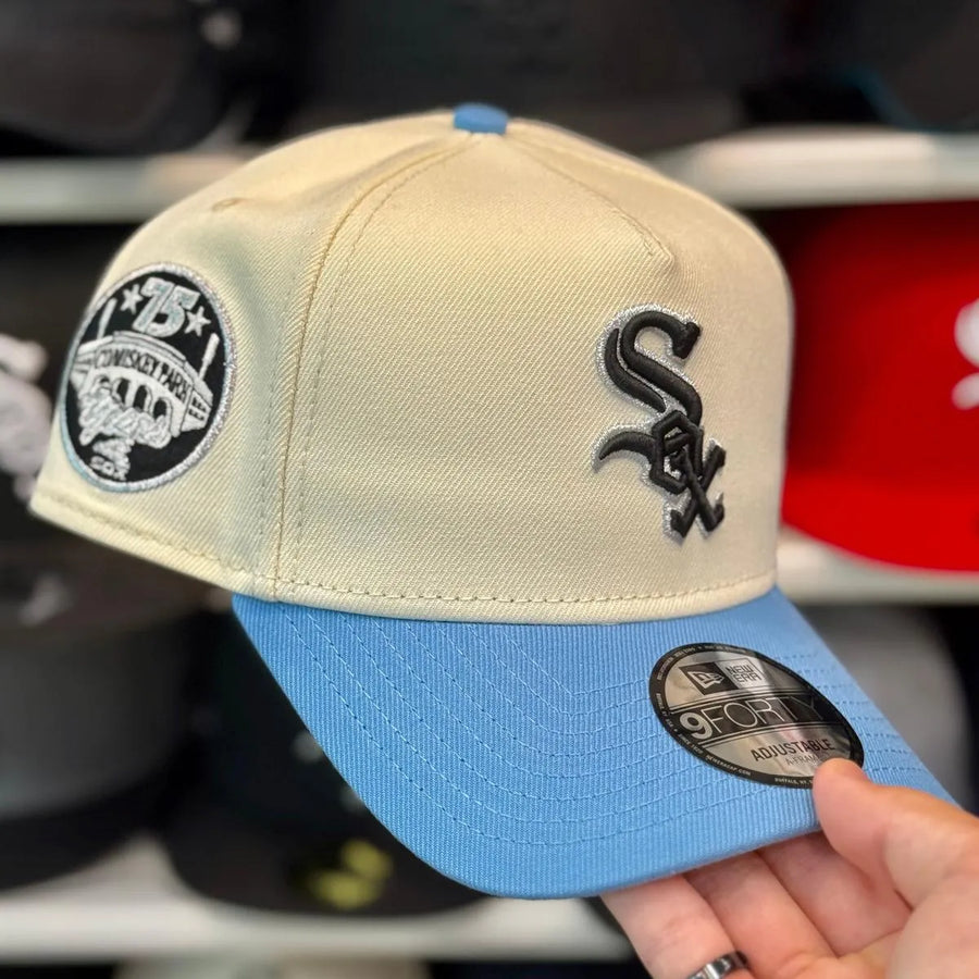 New Era Chicago White Sox '75th Anniversary' A-Frame Creme/Baby Blue 9FORTY Snapback - Product Image