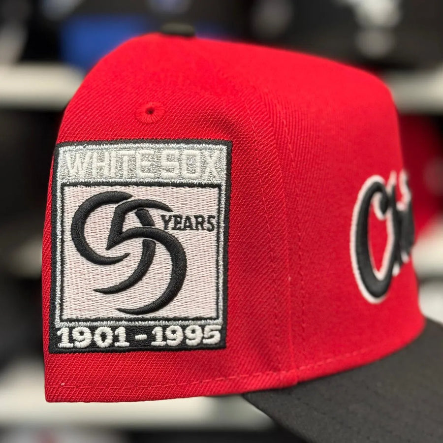 New Era Chicago White Sox Script Logo '95 Years' A-Frame Red/Black 9FORTY Snapback - Product Image