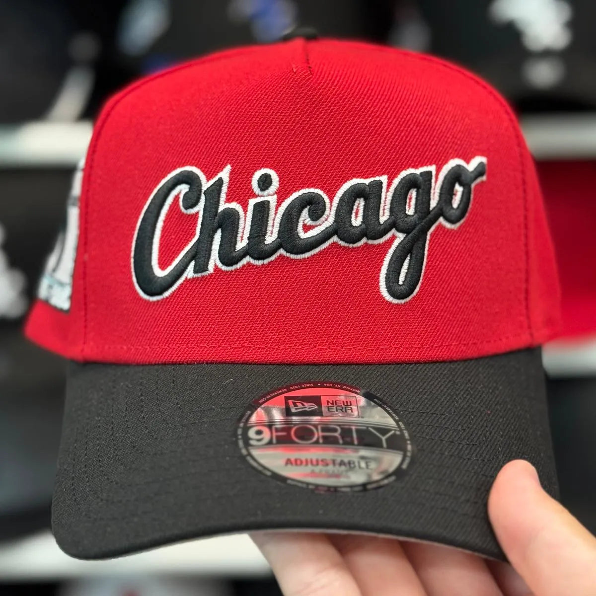 New Era Chicago White Sox Script Logo '95 Years' A-Frame Red/Black 9FORTY Snapback - Product Image