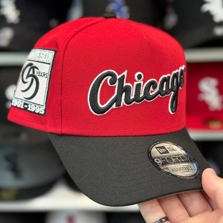 New Era Chicago White Sox Script Logo '95 Years' A-Frame Red/Black 9FORTY Snapback - Product Image