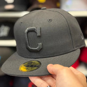 New Era Cleveland Indians 'C' All Black 59FIFTY Fitted Hat - Product Image