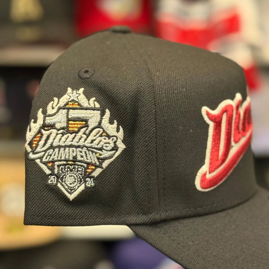 New Era Diablos Rojos del México Script '2024 Campeon' A-Frame Black/Red 9FORTY Snapback | Glow in the Dark - Product Image