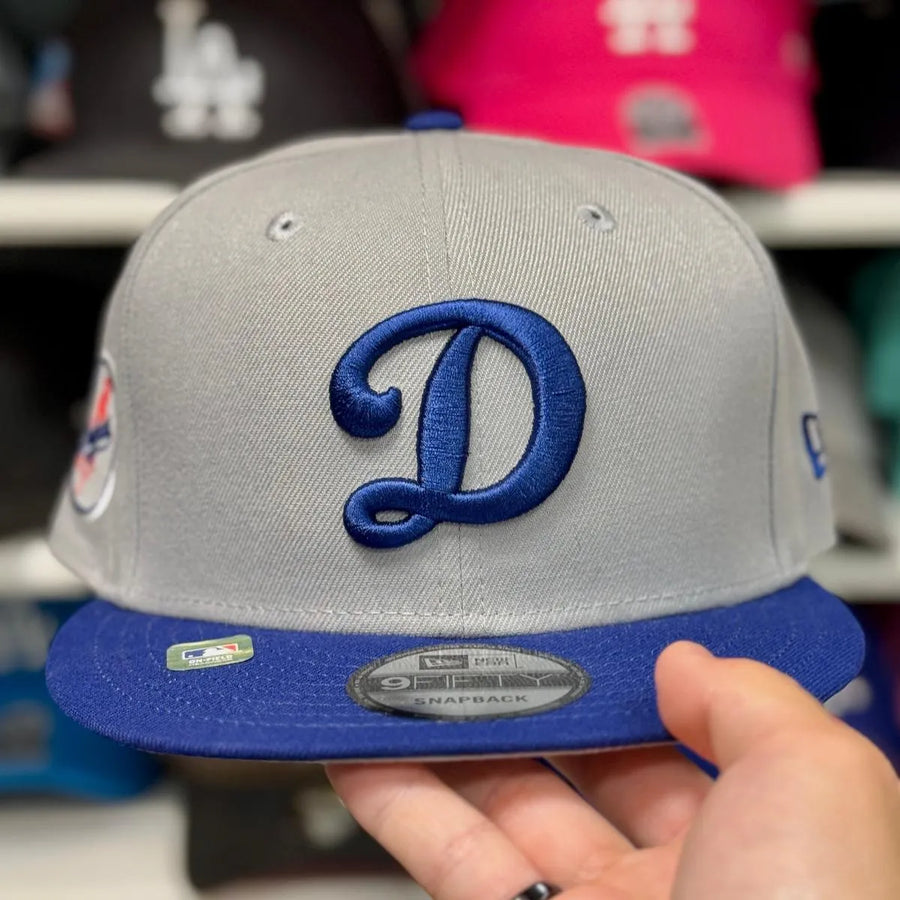 New Era Dodgers "Cursive D" Gray/Blue 9FIFTY Snapback - Product Image
