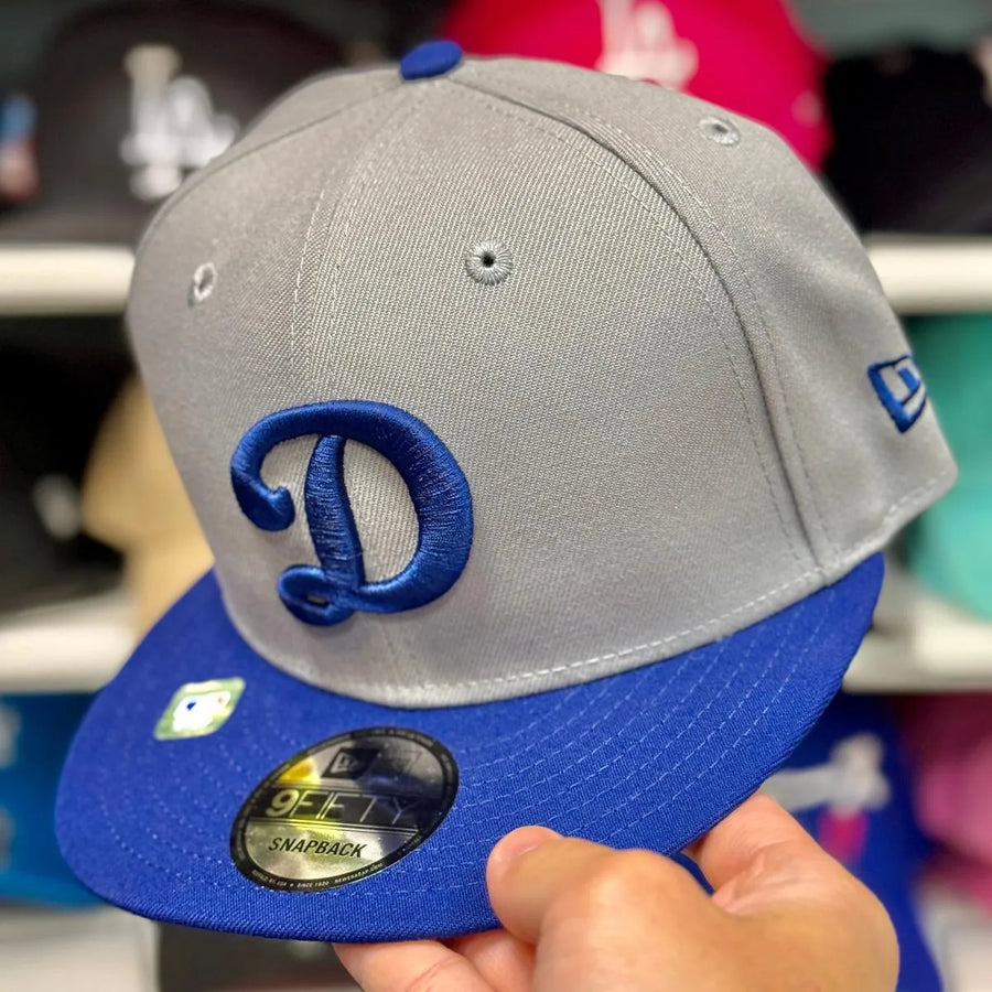 New Era Dodgers "Cursive D" Gray/Blue 9FIFTY Snapback - Product Image