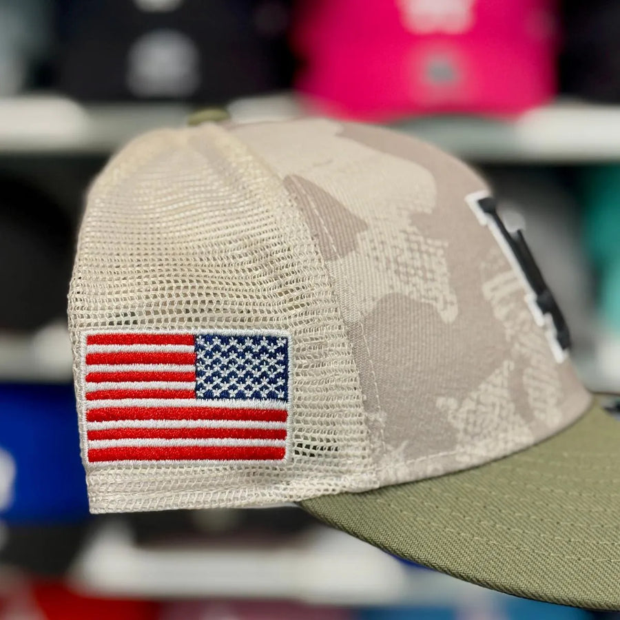 New Era Dodgers Patriot White Camouflage 9FORTY Trucker Snapback - Product Image