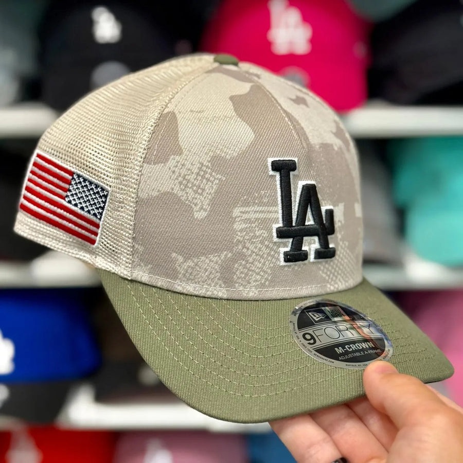 New Era Dodgers Patriot White Camouflage 9FORTY Trucker Snapback - Product Image