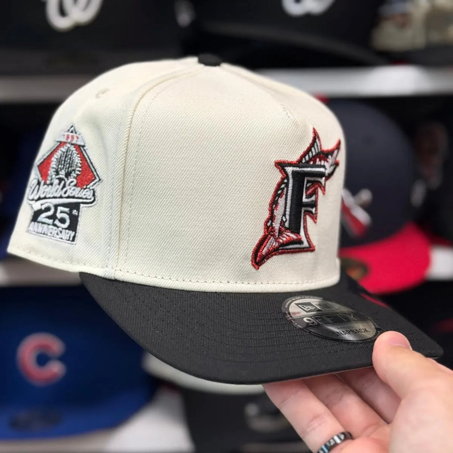 New Era Florida Marlins 'World Series 25th Anniversary' A-Frame Creme/Black Red Chrome 9FIFTY Snapback | Glow in the Dark - Product Image