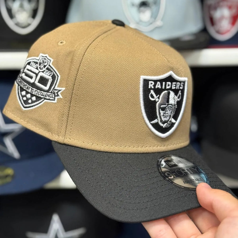 New Era Las Vegas Raiders '60th Anniversary' A-Frame Tan/Black 9FORTY Snapback - Product Image