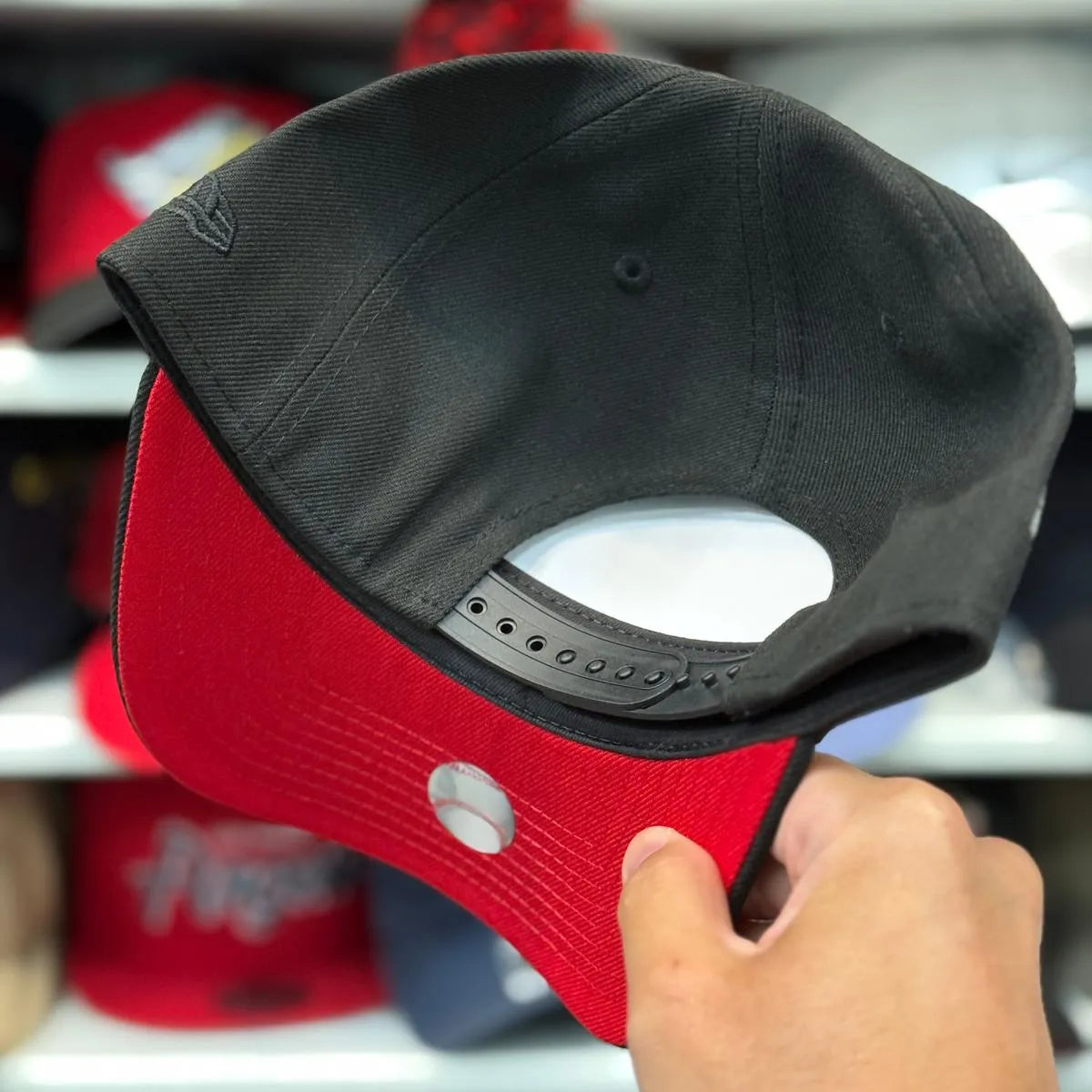 New Era Los Angeles Angels '40th Anniversary' Gold Outline A-Frame Black 9FORTY Snapback | Red Under Brim - Product Image