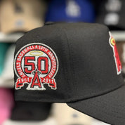 New Era Los Angeles Angels '50th Anniversary' A-Frame Black 9FORTY Snapback | Red Under Brim - Product Image