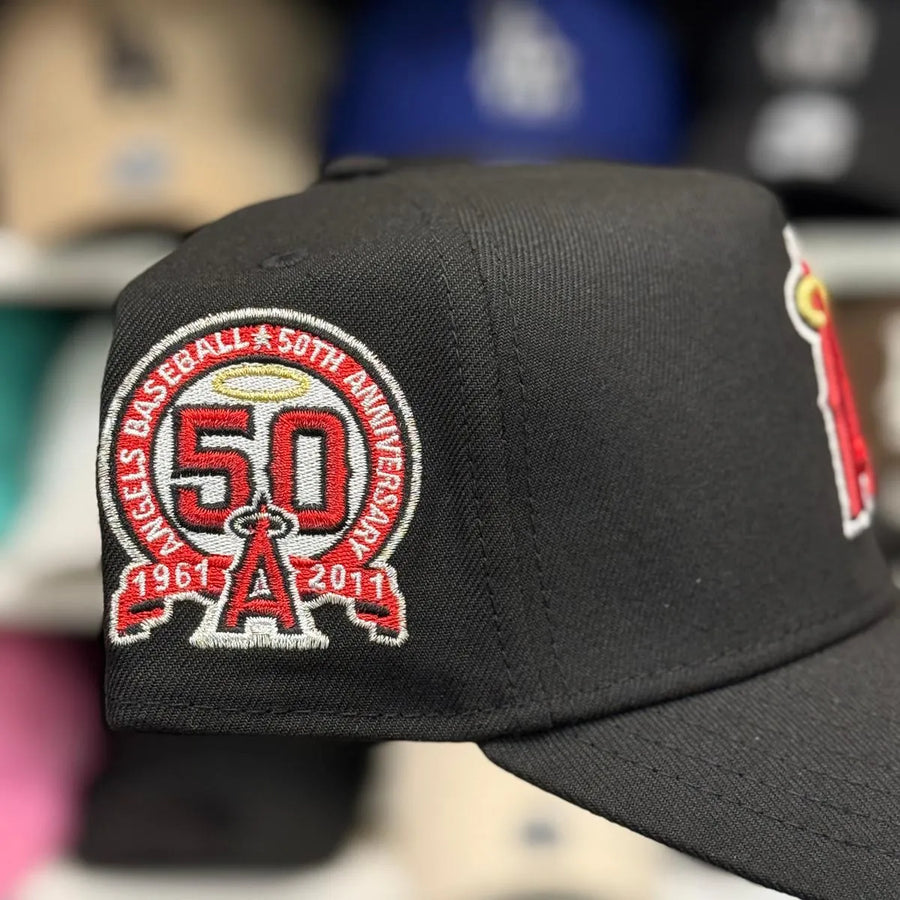 New Era Los Angeles Angels '50th Anniversary' A-Frame Black 9FORTY Snapback | Red Under Brim - Product Image