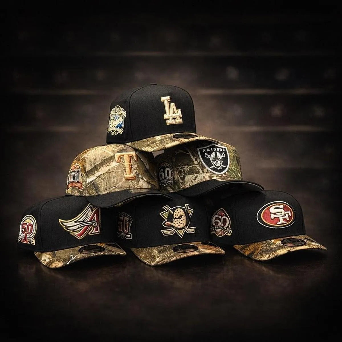 New Era Los Angeles Angels '50th Anniversary' A-Frame Black/Realtree 9FIFTY Snapback - Product Image