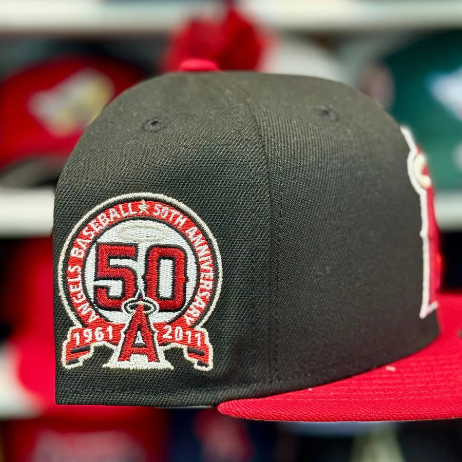 New Era Los Angeles Angels '50th Anniversary' Black/Red Chrome Stitch 9FIFTY Snapback - Product Image
