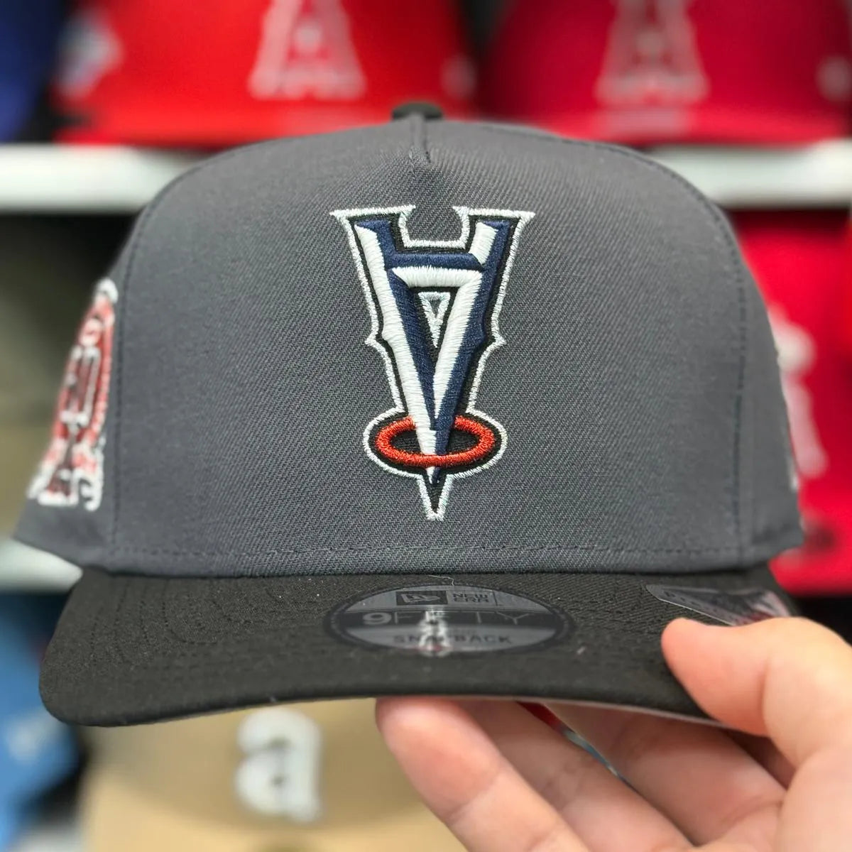 New Era Los Angeles Angels Upside Down Logo '50th Anniversary' A-Frame Grey/Black 9FIFTY Snapback | Glow in the Dark - Product Image