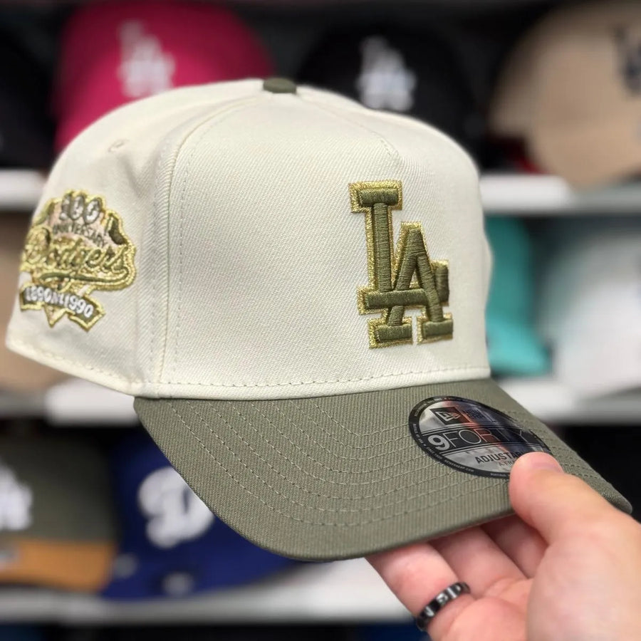 New Era Los Angeles Dodgers '100th Anniversary' A-Frame Creme/Olive 9FORTY Snapback - Product Image