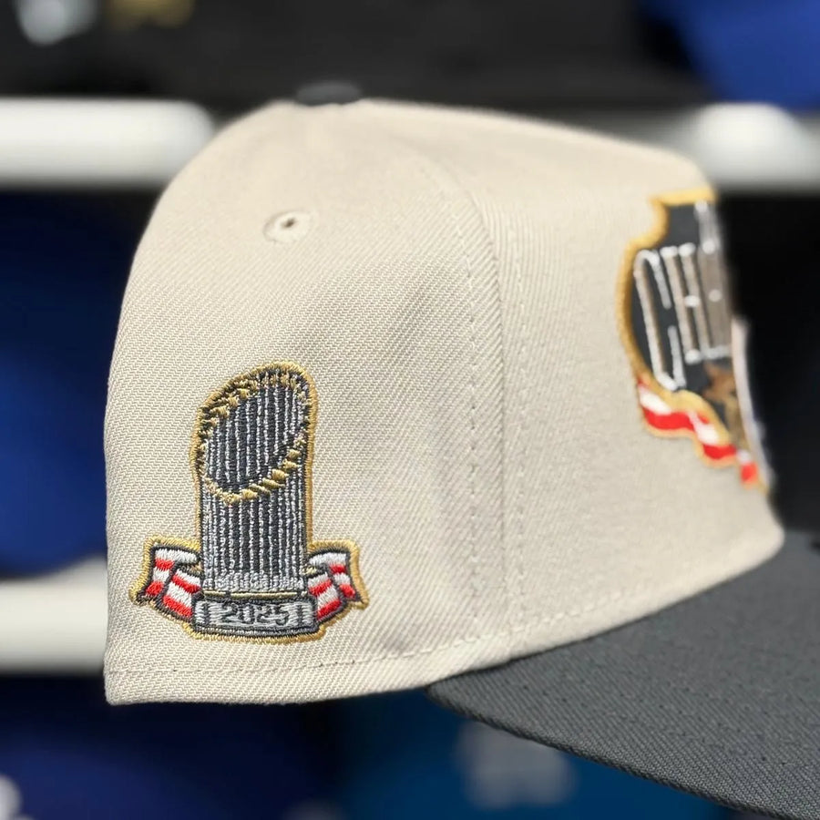 New Era Los Angeles Dodgers '2025 World Series Champions' A-Frame Cream/Charcoal 9FORTY Snapback - Product Image