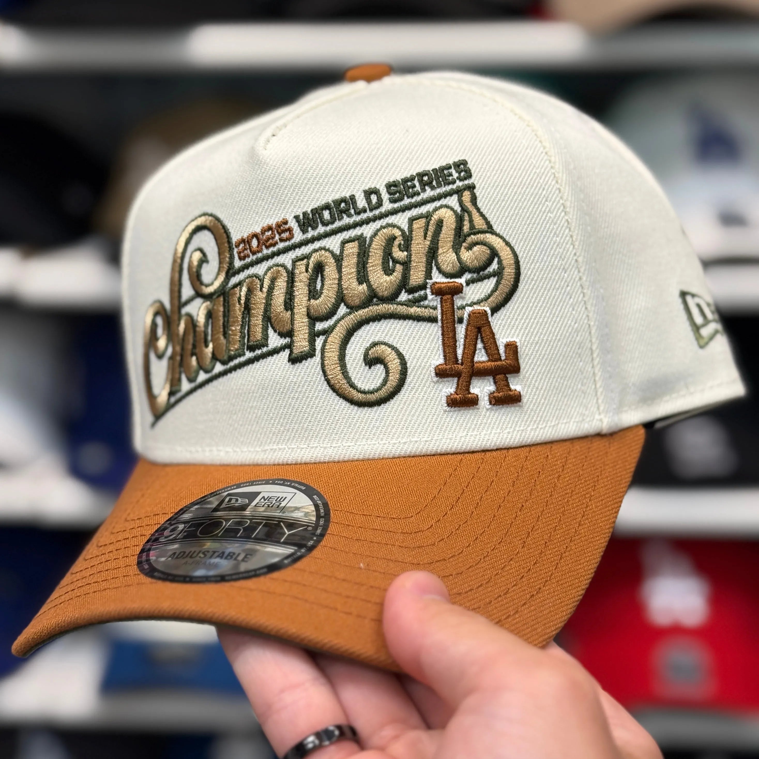New Era Los Angeles Dodgers '2025 World Series Champions' A-Frame Creme/Earthy Brown 9FORTY Snapback - Product Image