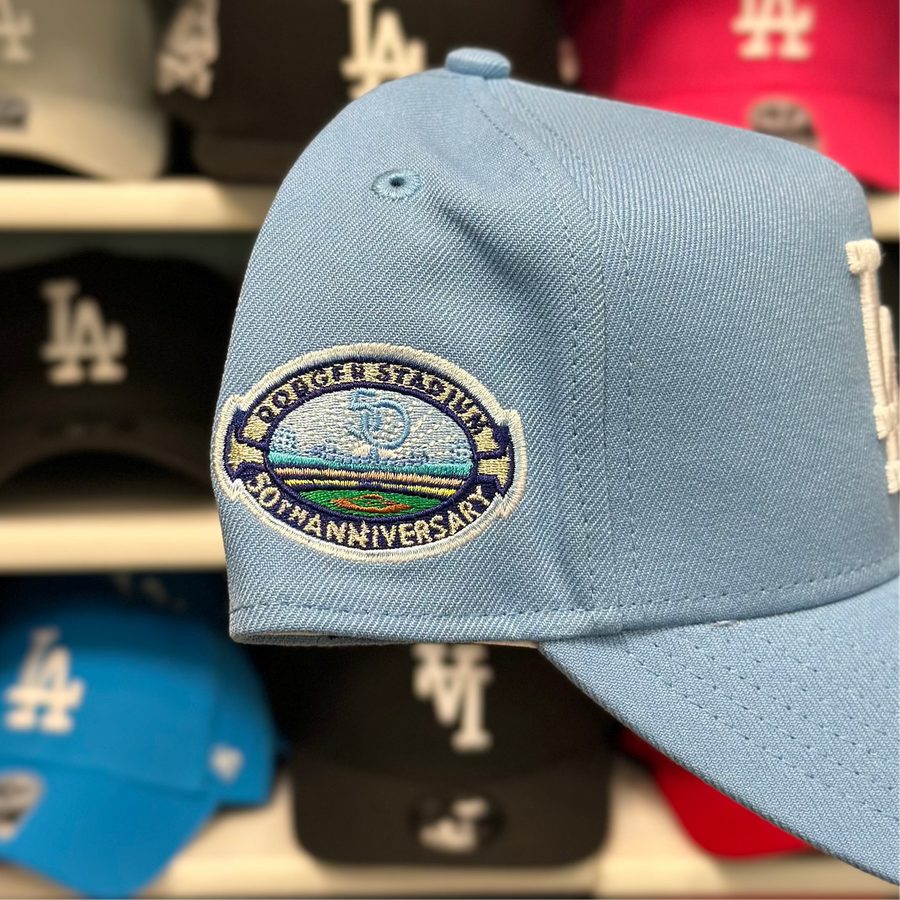 New Era Los Angeles Dodgers '50th Anniversary' A-Frame Baby Blue/White 9FORTY Snapback - Product Image