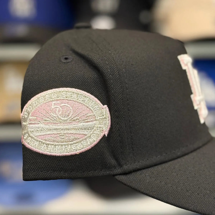 New Era Los Angeles Dodgers '50th Anniversary' A-Frame Black/Pink Chrome 9FORTY Snapback | Glow in the Dark - Product Image
