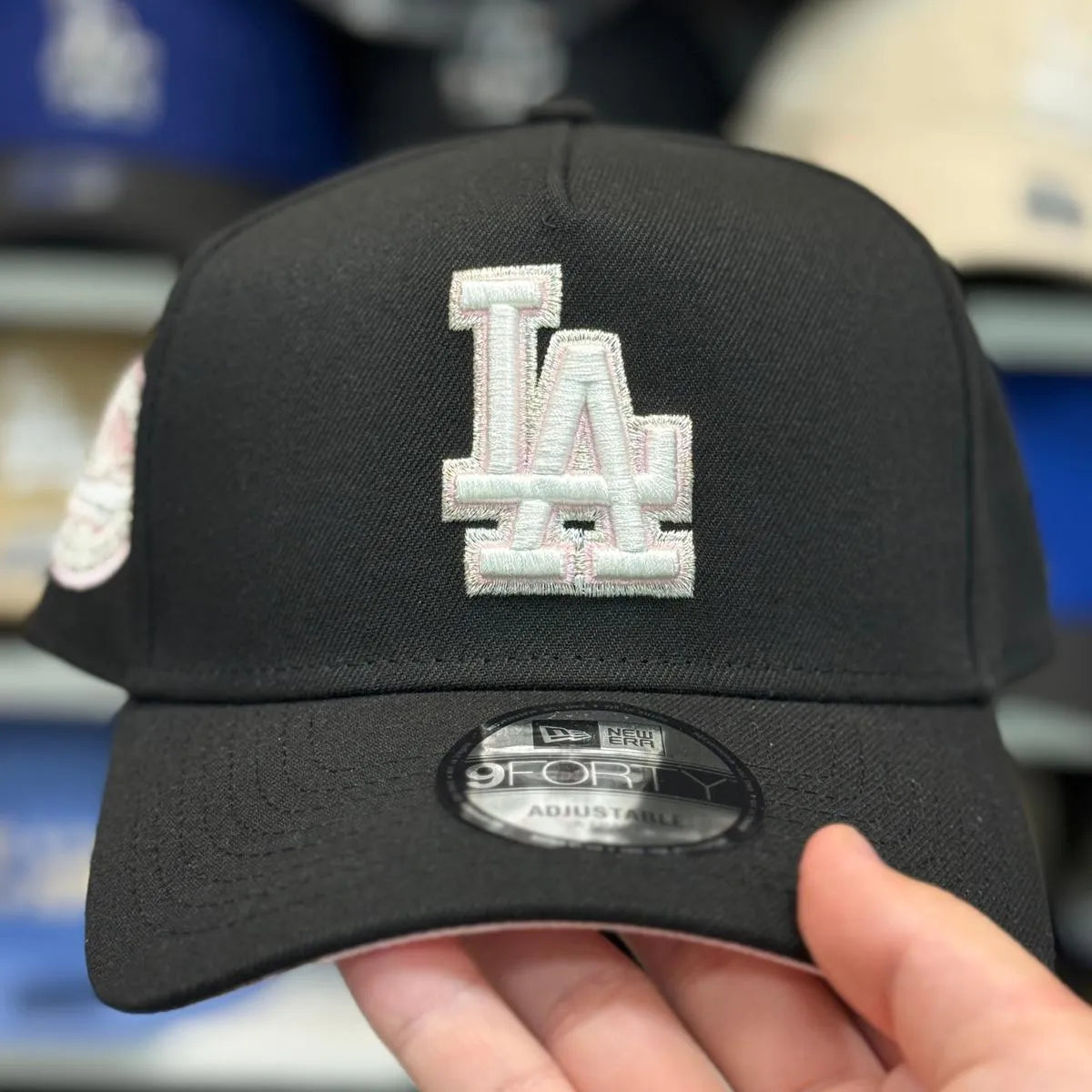 New Era Los Angeles Dodgers '50th Anniversary' A-Frame Black/Pink Chrome 9FORTY Snapback | Glow in the Dark - Product Image