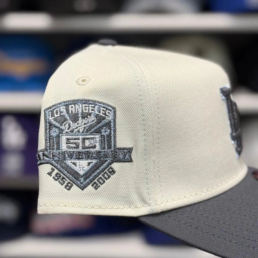 New Era Los Angeles Dodgers '50th Anniversary' A-Frame Creme/Grey 9FORTY Snapback - Product Image